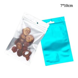 7 * 10 cm 100 pçs Sacos de embalagem com zíper reutilizável azul com janela transparente na frente Fosco Pequeno pacote de acessórios Saco de bolsas