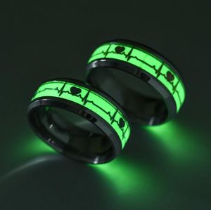 Mens Ring Luminous Heartbeat Rings for Men Gold Silver Stainless Steel Women Rings Glow In The Dark Male Couple Ring Jewelry Gift