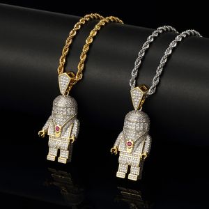 Alta qualità Micro Full Cubic Zirconia Astronauti Collana con pendente in fusione di rame Hiphop Hipster Uomo Donna Trendy Punk Rocaker Gioielli