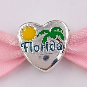 Andy Jewel Authentic 925 STERLING Gümüş Boncuklar Florida Exclusive Palm Tree Heart Charm Charms, Avrupa Pandora Tarzı Takı Bilezikler Kolye Uyuyor