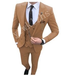 Bonito One Button Groomsmen pico lapela do noivo smoking Homens ternos de casamento / Prom / Jantar melhor homem Blazer (Jacket + Calças + Tie + Vest) W61