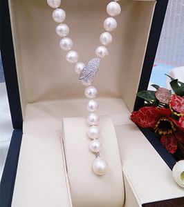Hot Sell 85 cm 8-9mm sötvatten Pearl Sweater Chain Micro Inlay Zircon Long Necklace Fashion Jewelry