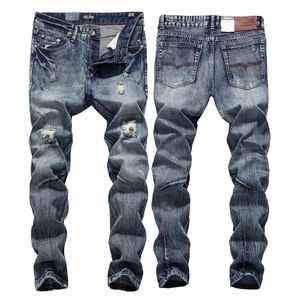 Streetwear Mens Jeans Ripped Denim Full Pants New  Biker Jeans Men High Quality Slim Patch Plus Size 1604