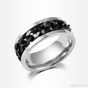 Stainless Steel Rings Spinner Chain Ring Gold & Black & Silver Stainless Steel Chain Wholesale Mens Jewelry Men's Rings