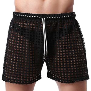 Mens Sexiga Shorts Hollow Openwork Drawstring Lounge Underkläder Boxer Yoga Shorts