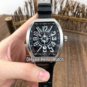 Neue Saratoge Yachting Stahlgehäuse V45 SC DT Schwarzes Zifferblatt Asiatische 2813 Automatik-Herrenuhr Schwarzes Kautschuk-/Lederarmband Herrenuhren Hello_Watch