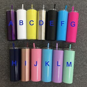 20z-Edelstahl-Vakuum-isoliertes Wein-Tumbler-Skinny-Tasse mit Regenbogen-Strohhalme 08