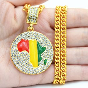 2 Sizes Gold Jamaican Africa Continent African Round Pendant Cuba Chain Necklace Hip Hop Jewelry