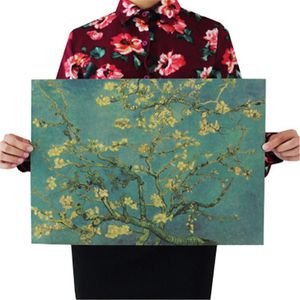 Абрикосовые цветы открывают мастера впечатления ретро крафт-бумага украшения плаката звездное ночное кафе стены наклейки 47x36см