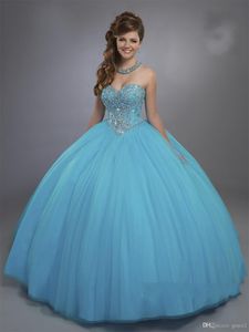 Blue Designer Quinceanera Dresses with Sheer Beaded Bolero Sparkly Sleeveless Sweet 15 16 Ball Gown Dresses Custom Made