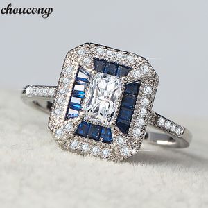 Choucong Princesa anel Azul 5A Zircão Cristal 925 sterling silver Anéis de Casamento Anéis de Banda para as mulheres homens dedo Jóias