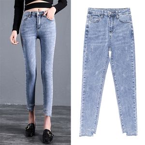 Soft Denim Jeans For Women High Waist Elastic Slim Stretch Embroidery Pencil Pants Ankle Length Femme Trousers Boyfriend Jeans