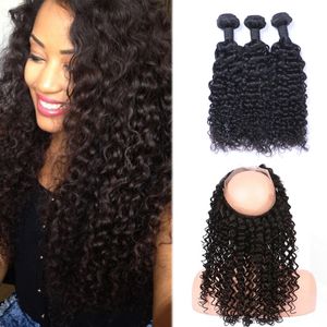 9A Pre Plucked Brazilian Jerry Curly Human Hair Weaves With 360 Lace Band Frontal Virgin Human Hair With Bady Hair 4pcs/lot