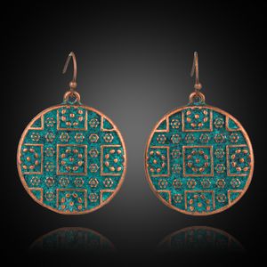 Antique Brass Copper Round Dangle Hanging Drop Earrings Accessories for Women New Fashion Ethnic Boho Women Ear Jewelry