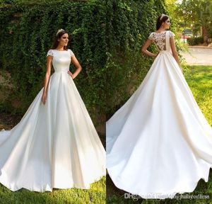 Elegant Gorgeous A Line Wedding Dresses Newest Scoop Short Sleeve Appliques Princess Bride Gown Wedding Dress Custom Vestido de Noiva