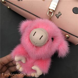 Pink-Bonito real Genuine Fur Pig Piggy Toy Chaveiro Bolsa Chaveiro Car Telefone presente Pandent