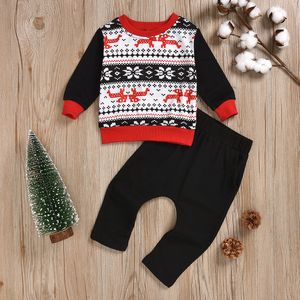 Boy Kids Christmas Clothing Sets Langarm O-Neck Hirschdruck Hemd + Hosen Kleidungsstücke Chirstmas 2 PCs Sets Outwear Kleidung