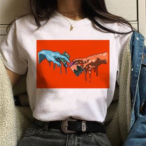 Kvinnors modeavtryck tshirt tumblr kläder estetik konst grafisk tee skjorta harajuku katttecknad film för kvinnor