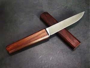 Promotion Kleines Katana Survival Gerades Messer VG10 Drop Point Satinklinge Palisandergriff Messer mit feststehender Klinge und Holzscheide