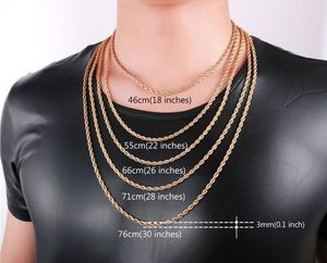 18K Real Gold Plated Stainless Steel Rope Chain Necklace for Men Gold Chains Fashion Jewelry Gifts