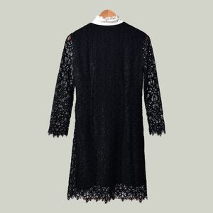 2019 Summer Fall Winter Black 4/5 Sleeve Round Neck Floral Print Lace Panelled Buttons Knee-Length Dress Women Fashion Dresses AG10235095S