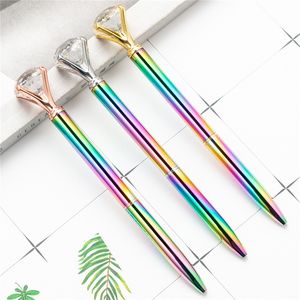 NEW Big Diamond Crystal Ballpoint Pens Rainbow Metal Gradient Pen School Office Writing Supplies Business Pen Stationery Student Gift