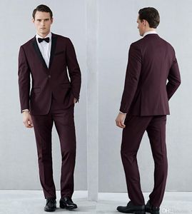 Scialle Claret Abiti da uomo Smoking Sposo Abito da sposa Smoking da uomo formale Borgogna Giacche nere e rosse (giacca + pantaloni + papillon)