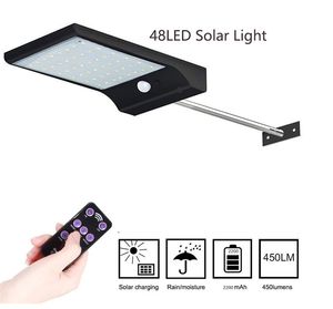 Luce solare a LED 48 led Sensore di movimento PIR Luci di sicurezza Lampada da parete solare senza fili Lampada da giardino con telecomando