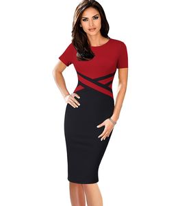 Vfemage Damen Vintage Elegant Colorblock Kontrastfarbe Patchwork Tragen zum Arbeiten Vestidos Business Party Büro Figurbetontes Kleid 1998 Y190514