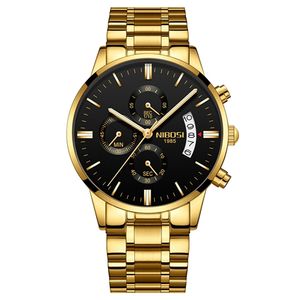 NIBOSI Chronograph Mens Relógios Top Brand Luxury Business Watch Relógio Masculino Relogio Masculino À Prova D' Água Quartzo Ouro Relógio de Pulso