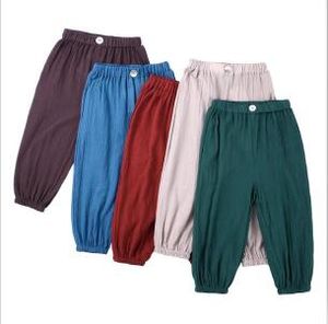 Calças de linho de algodão sólido Botões casuais Bloomers Crianças Calças Boys Verão Mosquito Prova Pants Lanternas Ar-Condição Knickerbockers A6474