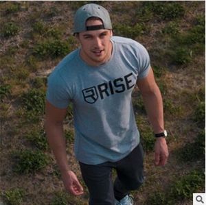 Neue Designer-Herren-Trainingskleidung RISE Bedruckte Turnhallen-T-Shirts Herren-Kurzarm-T-Shirt Muskel-Turnhallen-Fitnesskleidung Bodybuilding-Oberteile