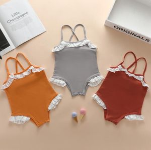 Baby girls baddräkt barn suspender bikini enstycken barn falbala ruffle solid badkläder baby sommar baddräkt mode beachwear py635