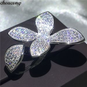 Choucong Bloem Blad Ring Pave Instellen 166 Stuks 5A Zirkoon Cz 925 Sterling Zilver Party Engagement Wedding Band Ringen Voor vrouwen