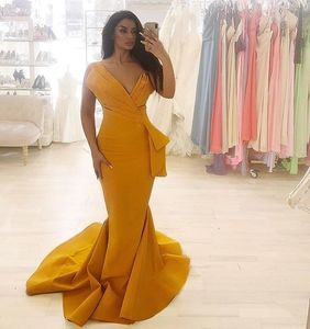 Kadınlar Kaliteli Abiye toptan satış-Memraid Jersey Yüksek Kalite Abiye Uzun Bir Omuz Koyu Sarı Pleats Suudi Arapça Kadın Abiye giyim