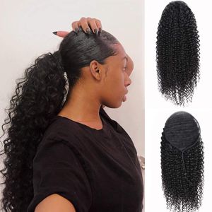 Kinky Curly Ponytail Clip In Black / Brown Machine Made Remy Hairpieces Curly Clip In Human Hair Ponytial Extensions 140g