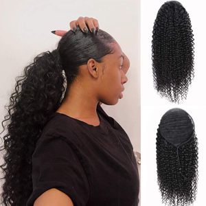 Kinky Curly rabo de cavalo clip em Preto / Brown máquina feita Remy Perucas Curly Grampo no cabelo humano Ponytial extensões de 140g