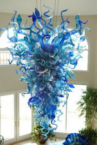 Mavi Chihuly LED Kristal Avizeler Aydınlatma Armatürleri Yemek Odası El Üflemeli Murano Glass AC 110 120 220 240 V