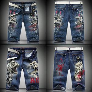 Супер хорошее качество мужской индивидуальный тренд печать дракон джинсовые шорты европейские и американские мужские брюки талии брюки для лета H