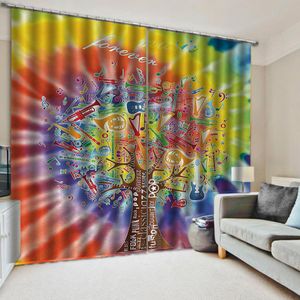 3d Living Room Curtain A beautiful Tree with Musical Instruments HD Digital Print 3d Beautiful Blackout Curtains