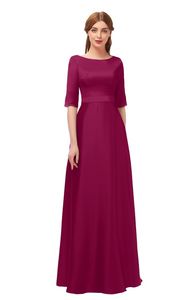 Purple Chiffon Long Modest Bridesmaid Dresses With Half Sleeves A-line Floor Length Women Simple Modest Wedding Party Dress