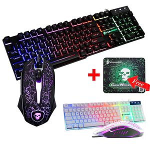 LED Rainbow Backlight USB Ergonomic Wired Gaming Keyboard + 2400DPI Mouse + Mouse Pad Set Kit for PC Laptop Computer Gamer