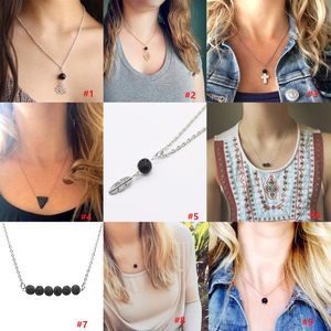 9 STYLES Black Lava Stone Bead Aromatherapy Essential Oil Perfume Diffuser Pendant Necklace Jewelry Women Gift Gold Silver Chain KKA6165