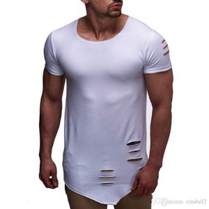 Últimos homens de hip hop roupas streetwear masculino rasgado buraco design t-shirt alta rua verão o-pescoço magro fit tops t-shirts