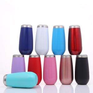 Wholesale tumbler drinking glasses for sale - Group buy 6oz Egg Shaped Cup Styles Stainless Steel Vacuum Cup Outdoor Travel Wine Glasses Drinking Tumbler Mugs with Lid LJJO6840