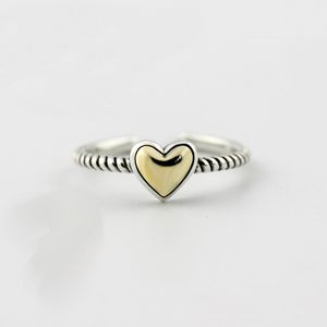 Oryginalne 925 Srebrne otwarte pierścienie dla kobiet miłosne serce złoty ton metalowy pierścień palca Fine Jewelry Hurtowa YMR223