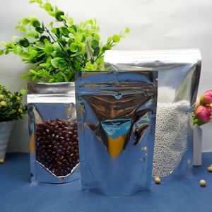 9x14cm ~ 18x26cm 200pcs Resealable 서서 반투명 알루미늄 지퍼 잠금 백 전면 맑은 은빛 도금 된 포일 플라스틱 파우치 지퍼 씰 음식 저장