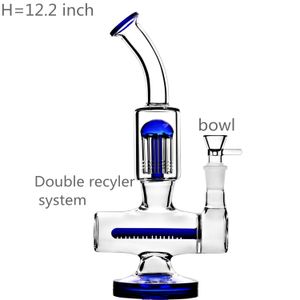 12,2-Zoll-Wasserpfeifen-Recycler-Ölbohrinsel im blauen Ast-Stil aus dickem Glas mit 14-mm-Joint-Banger