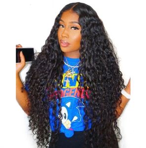 Wholesale brazilian curly virgin lace fronts resale online - Lace Front Wig Peruvian Water Wave Hair Wigs Natural Color Human Hair Wigs with Baby Hair for Black Women