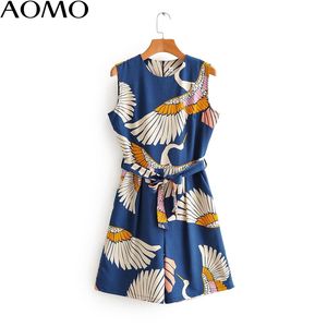 Aomo Jumpsuits för kvinnor 2020 Mode Kvinnor Birds Print Playsuit Back Zipper Kortärmad Kvinna Casual Beach Playsuit 2F55A T200704